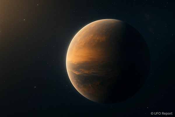 A cinematic close-up of Kepler-62f from orbit, with a soft glimmer along its limb. The starfield behind it is rich and deep, giving the feeling of a serene, untouchable world.